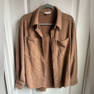 For The Republic Brown Ribbed Button-Up